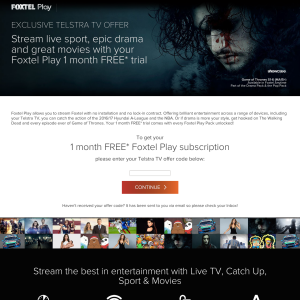  FREE* 1 Month Foxtel Play subscription