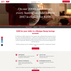 Free $200 for your child, in a Westpac Bump Savings account.