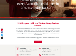 Free $200 for your child, in a Westpac Bump Savings account.