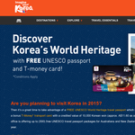 Free T-Money transport card with a credited value of 10,000 Korean won